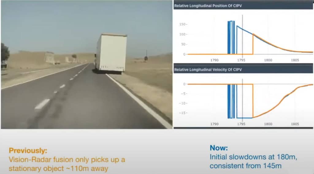 Tesla Vision detects stationary highway objects